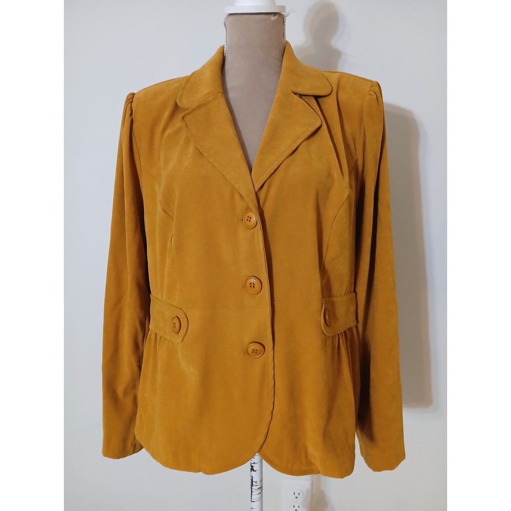 Notations Mustard Yellow Faux Suede Peplum Blazer Jacket Womens XL Academia